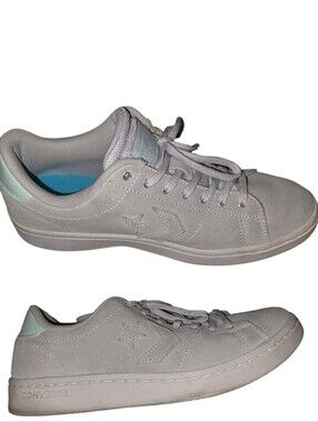 Size 7.5-8 Converse One Star Pro Light Gray Suede Light Blue Accents Skater Shoe